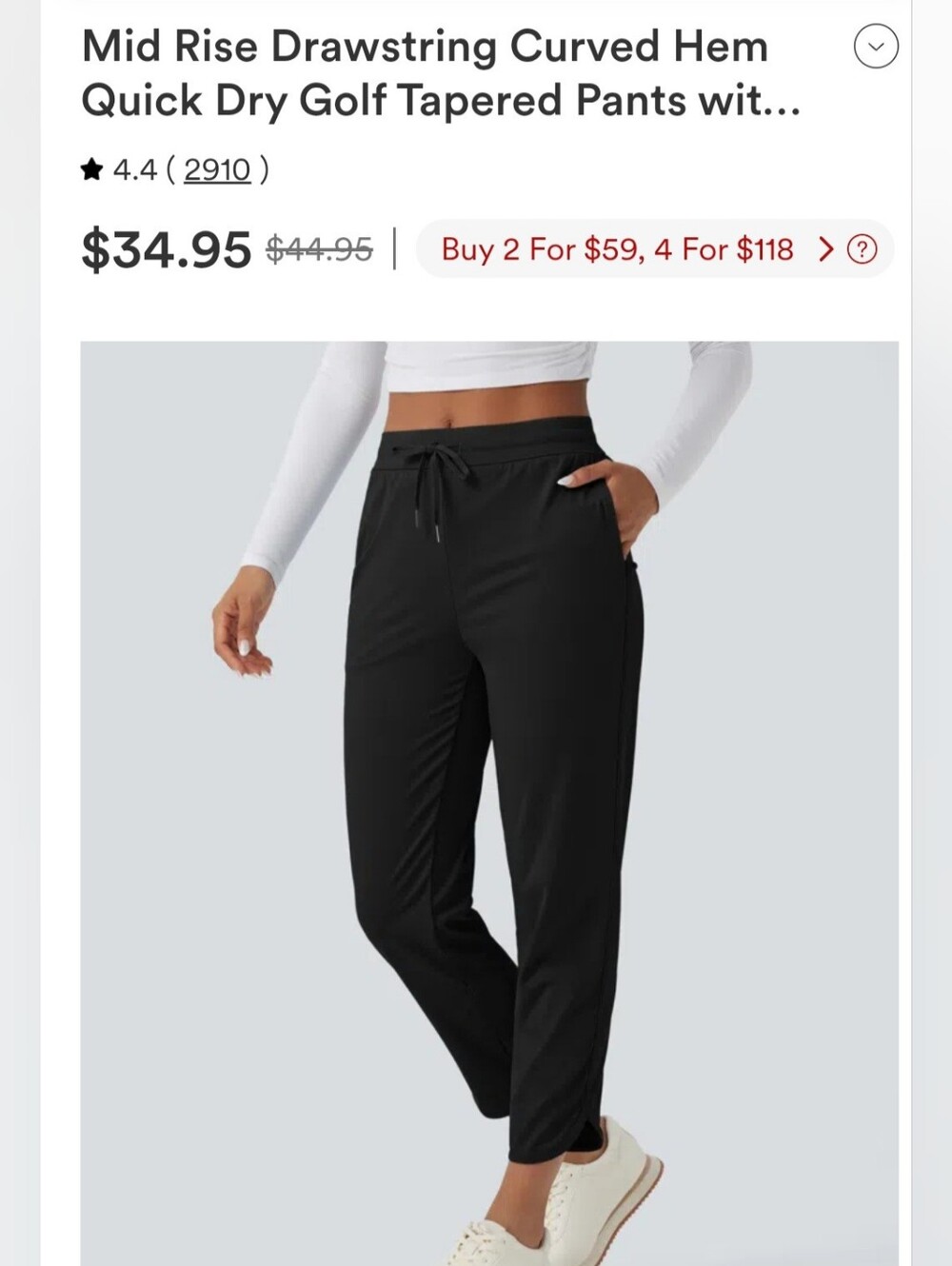 NWT Halara, Mid Rise Drawstring Curved Hem, Golf Tapered Pants, Small